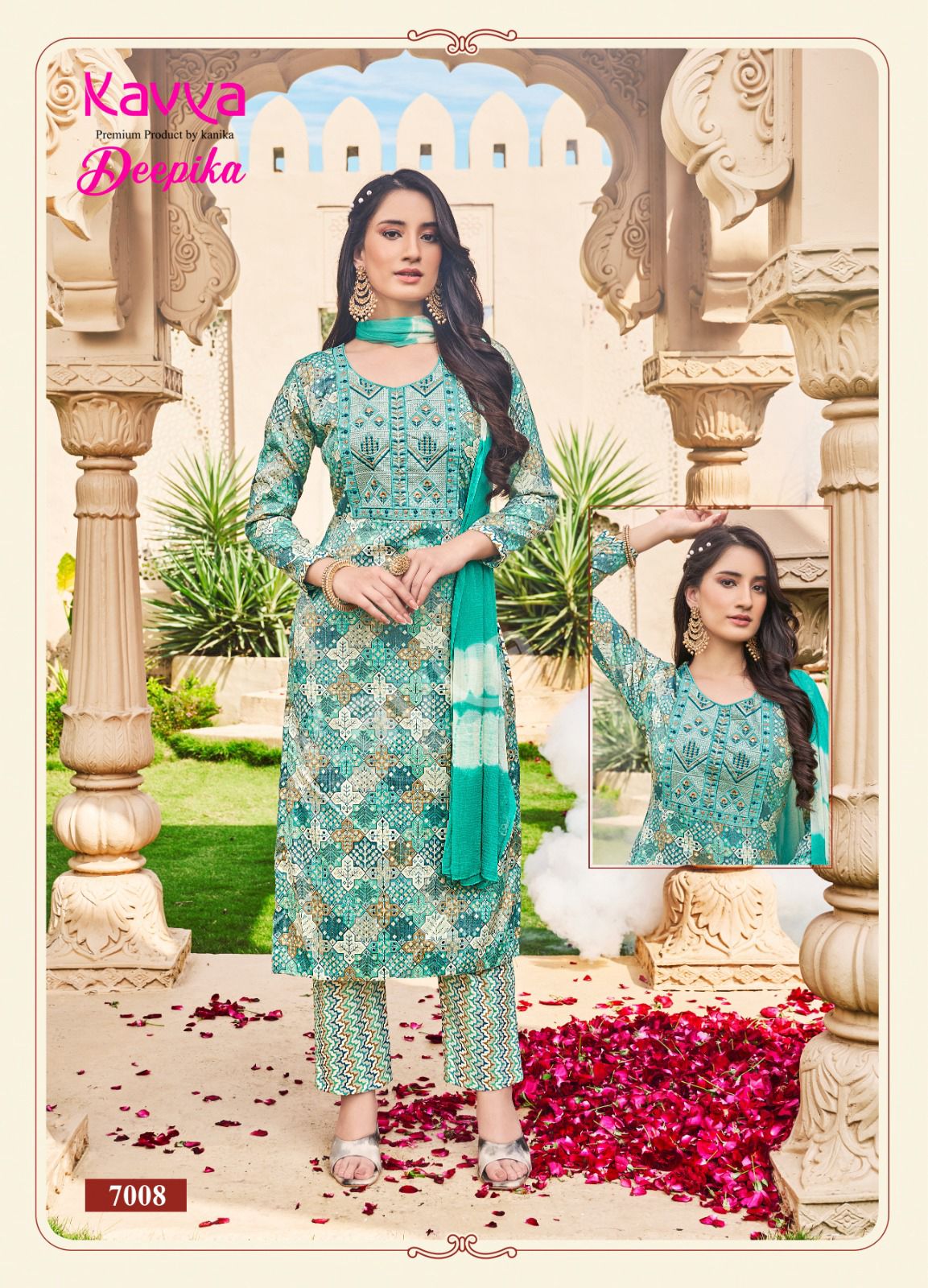 Kavya Deepika Vol 7 Embroidery Straight Cut Kurti With Bottom Dupatta
